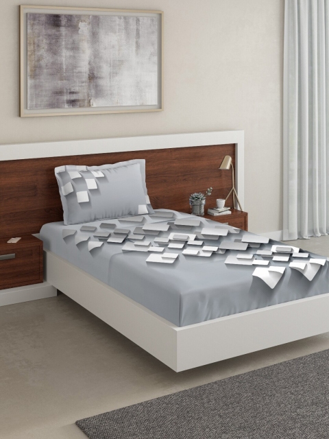 

DDecor Grey Geometric 140 TC Cotton 1 Single Bedsheet with 1 Pillow Covers