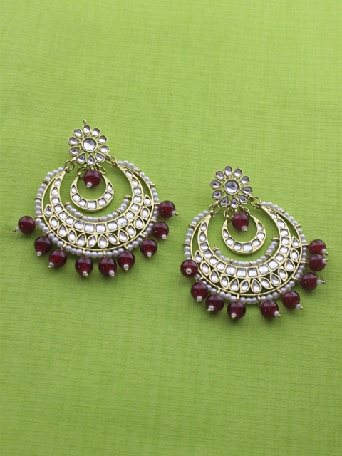 

Sia Art Jewellery Gold-Plated & Maroon Crescent Shaped Drop Earrings
