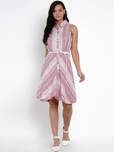 

Latin Quarters Women Red & White Striped Fit and Flare Dress