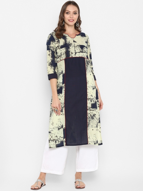 

Aprique FAB Women Navy Blue & Yellow Abstract Print Straight Kurta