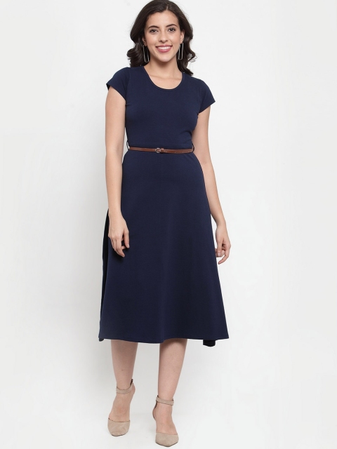 

FIVE STONES Women Navy Blue Solid Fit and Flare Dress