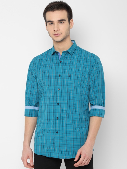 Allen Solly Men Teal Blue & Black Slim Fit Checked Casual Shirt