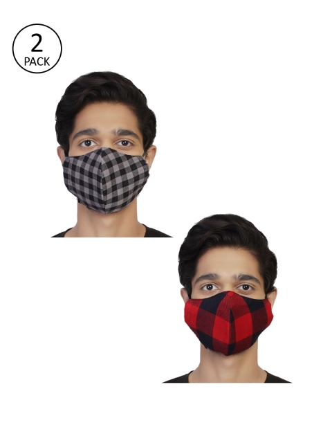 

Anekaant Men 2Pcs Checked 3-Ply Anti-Pollution Reusable Cloth Masks, Multi