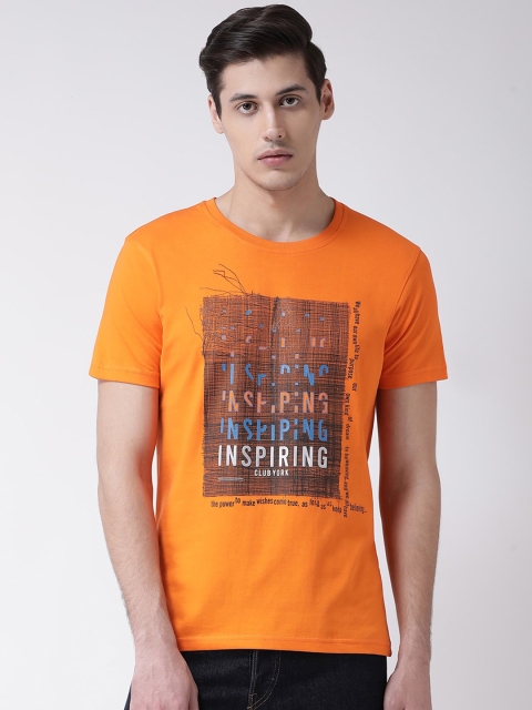 

Club York Men Orange Printed Round Neck T-shirt