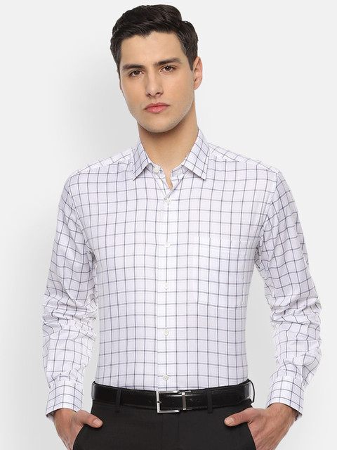 

Luxure by Louis Philippe Men White & Blue Regular Fit Checked Formal Shirt