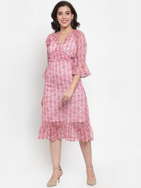 

FIVE STONES Women Pink Printed Wrap Dress