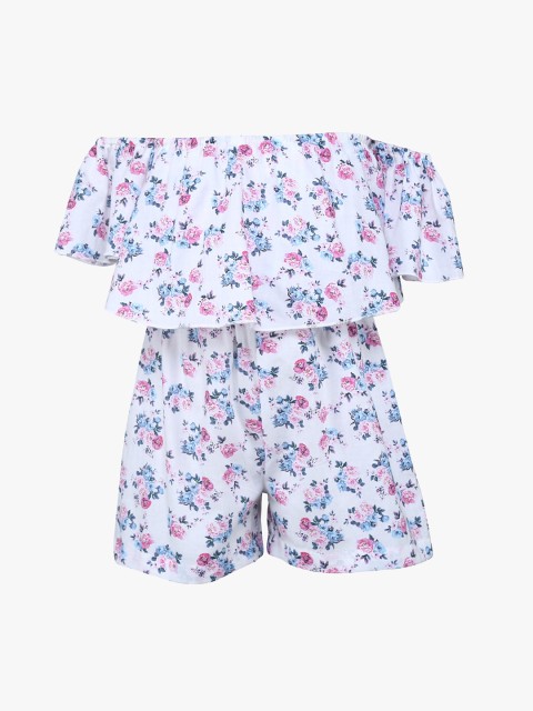 

Tiddlywings Girls Multicoloured Off Shoulder Floral Print Playsuit, Multi