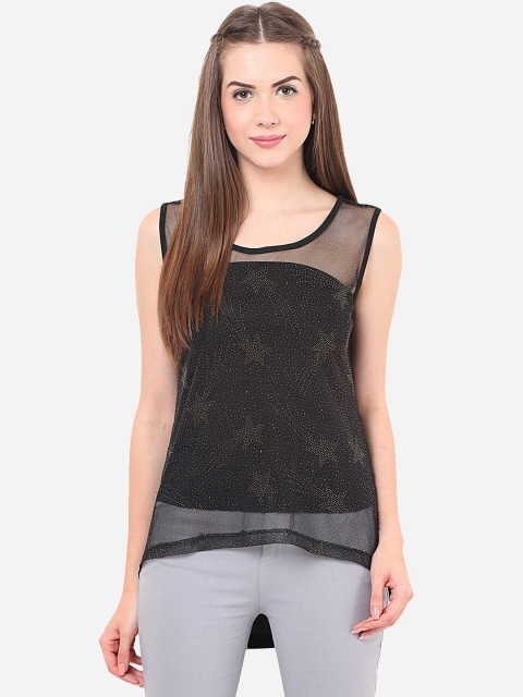 

Porsorte Women Black Embellished High-Low Top