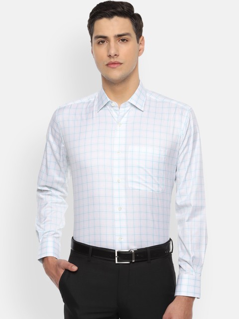 Luxure by Louis Philippe Men White & Blue Regular Fit Checked Formal Shirt