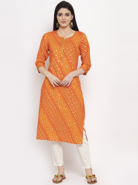 

Clora Creation Women Orange Printed Straight Kurta
