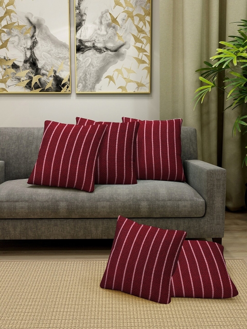 KLOTTHE Red & Black Set of 5 Striped Square Cushion Covers