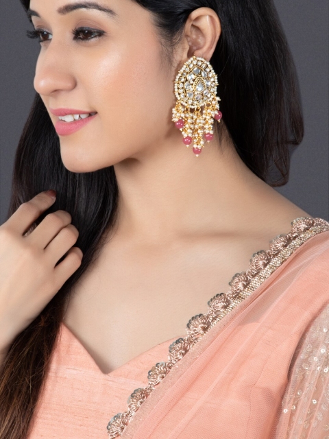 

Rubans Gold Plated Handcrafted Kundan Studded Statement Drop Earring