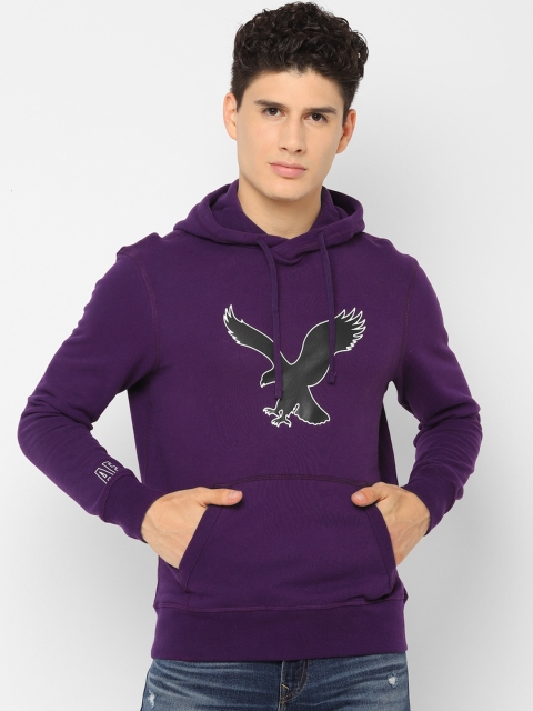 AMERICAN EAGLE OUTFITTERS Men Purple Printed Hooded Sweatshirt