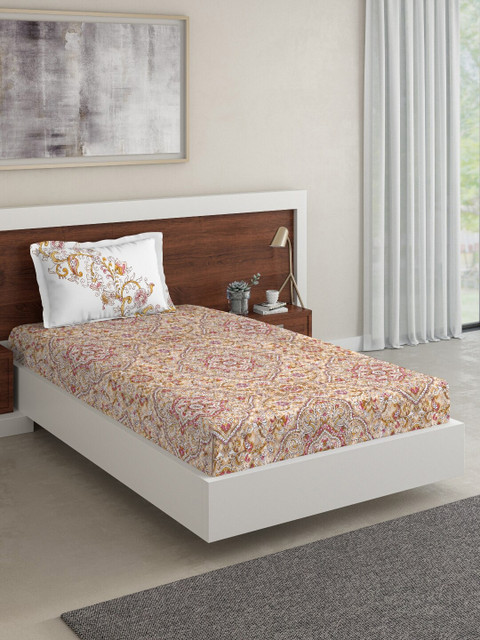 

DDecor Multicoloured Ethnic Motifs 140 TC Cotton 1 Single Bedsheet with 1 Pillow Covers, Multi