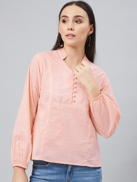 

Marie Claire Women Peach-Coloured Self Design Top