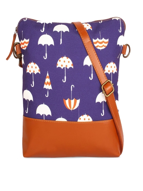 

Lychee bags Blue & Tan-Brown Printed Sling Bag