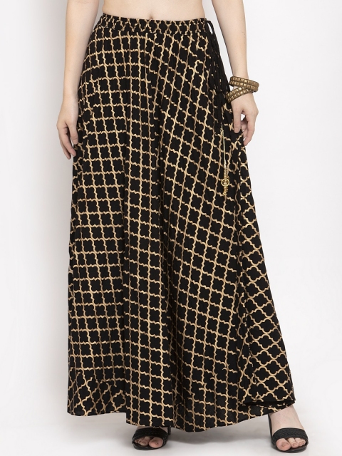 

Clora Creation Women Black & Gold-Coloured Checked Flared Maxi Skirt