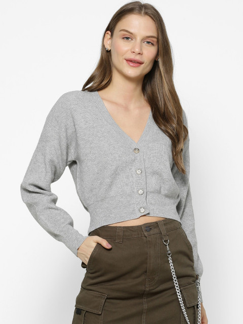 

FOREVER 21 Women Grey Solid Cardigan Sweater
