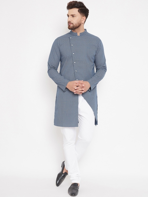 

Hypernation Men Blue Printed Pathani Kurta