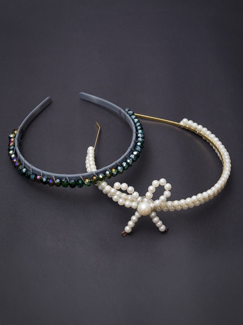 

Golden Peacock Set of 2 Blue & White Beaded Hairbands