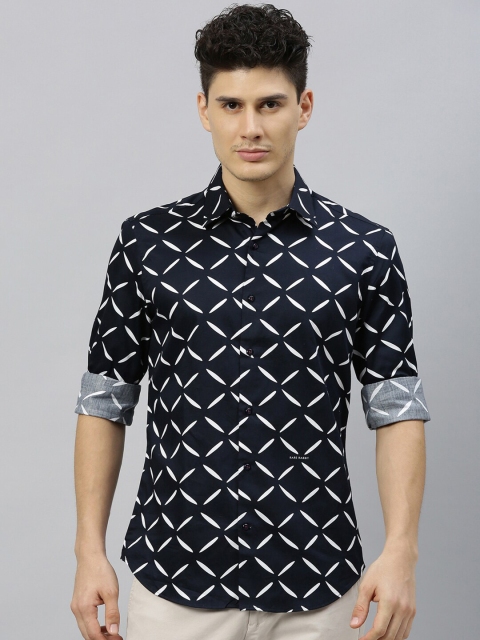 

RARE RABBIT Men Navy Blue Tailored Fit Printed Casual Shirt