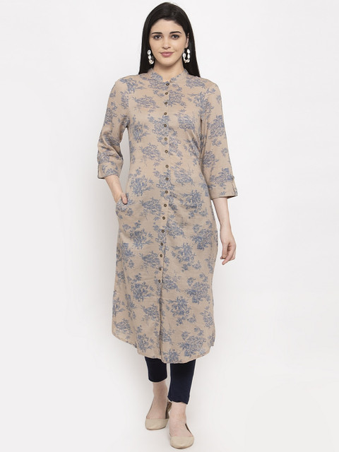 

Clora Creation Women Beige & Blue Printed Straight Kurta