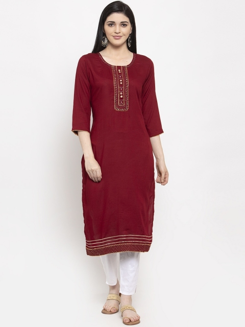 

Clora Creation Women Maroon Embroidered Straight Kurta