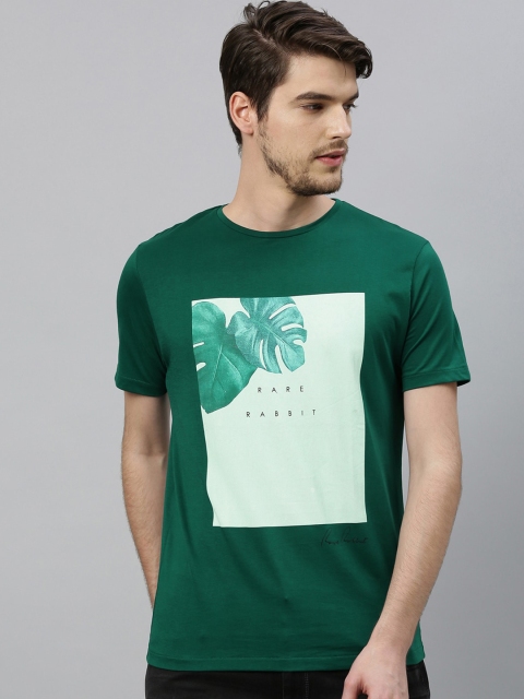 

RARE RABBIT Men Green Printed Round Neck T-shirt