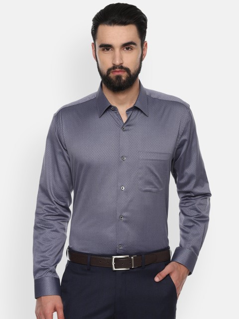 

Luxure by Louis Philippe Men Grey Regular Fit Self Design Formal Shirt