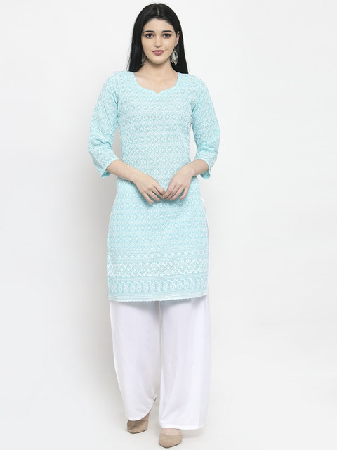 

Clora Creation Women Blue Embroidered Straight Kurta