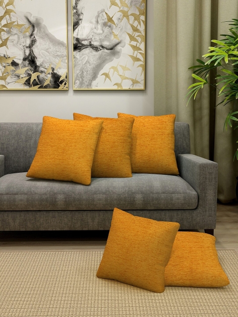 

KLOTTHE Set Of 5 Mustard Yellow Solid Square Cushions, Multi