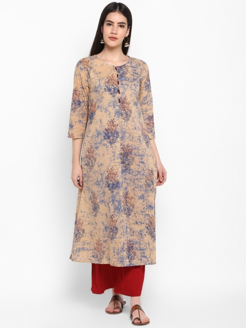 

Aprique FAB Women Beige & Navy Blue Floral Print A-Line Kurta