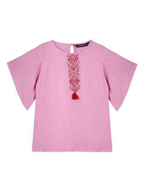

Ishin DESIGNER STUDIO Girls Pink Solid Top