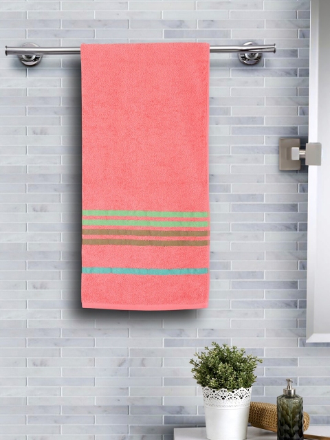 

MASPAR Unisex Coral Pink & Green Striped Supersoft 450 GSM Bath Towel