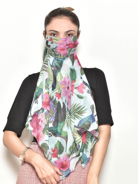 

SWAYAM Women White & Pink Floral Printed 3-Ply Outdoor Protective Scarf Style Face Mask, Multi
