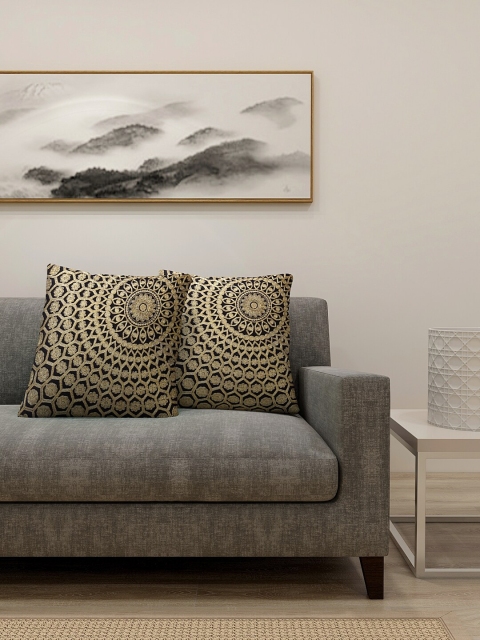 

KLOTTHE Gold & Black Set of 2 Embroidered Square Cushion Covers