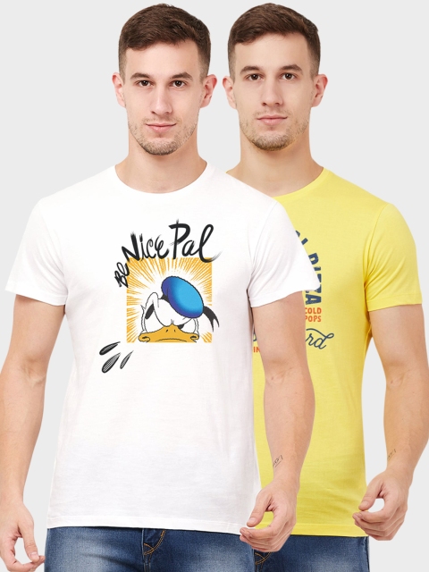 Free Authority Men Pack Of 2 Printed Round Neck T-shirts, Yellow
