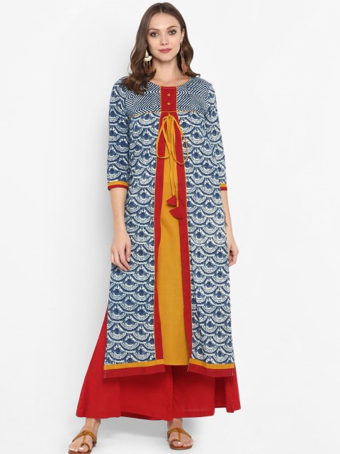 

Aprique FAB Women Blue & Yellow Printed Straight Kurta