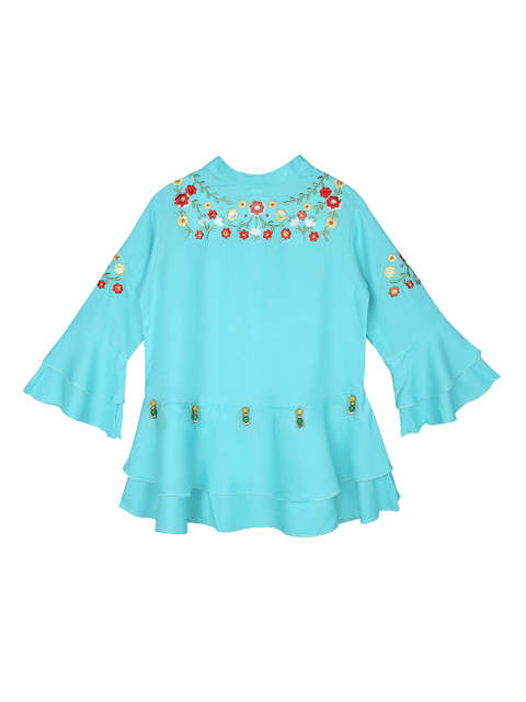 

Ishin DESIGNER STUDIO Girls Blue Embroidered Peplum Top
