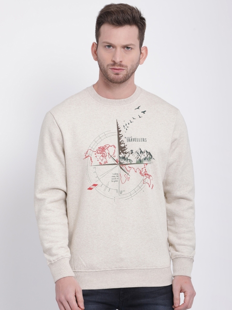 

t-base Men Beige Printed Fleece Sweatshirt