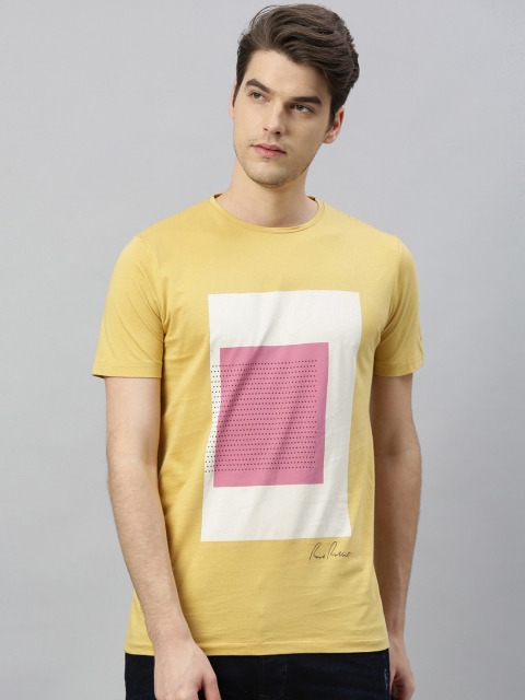 

RARE RABBIT Men Yellow Printed Round Neck T-shirt