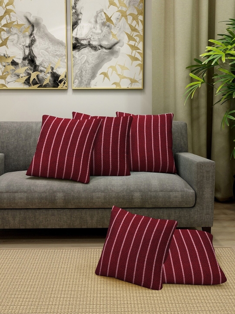 

KLOTTHE Set Of 5 Maroon & White Self-Design Square Cushions