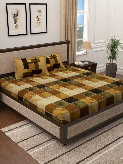 

Story@home Green & Beige Abstract 300 TC Cotton 1 King Bedsheet with 2 Pillow Covers