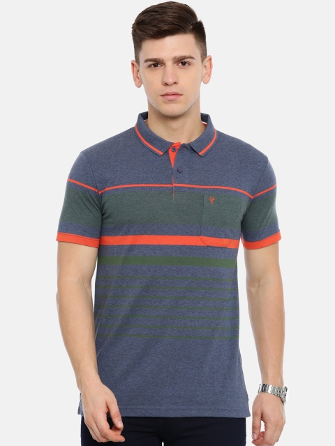 

Classic Polo Men Blue Striped Mandarin Collar T-shirt