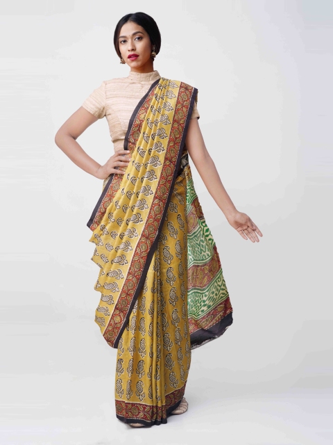 

Unnati Silks Yellow Pure Handloom Dupion Silk Saree