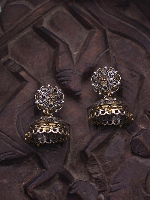 

Sia Art Jewellery Gold-Toned Silver-Plated Dome Shaped Jhumkas
