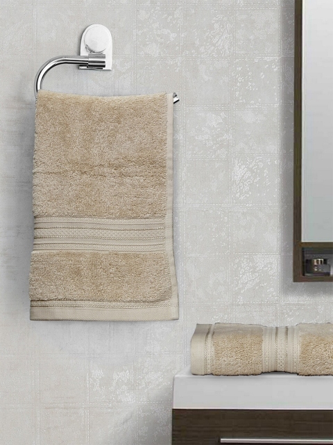 

Trident Unisex Set Of 2 Beige Solid 525 GSM Classic Hand Towels