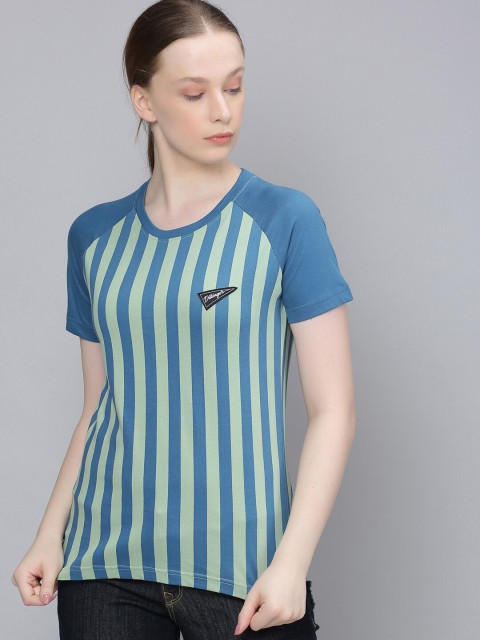 

DILLINGER Women Green Striped Round Neck T-shirt