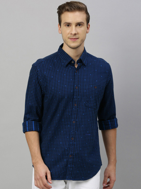 

RARE RABBIT Men Blue Tailored Fit Checked Casual Shirt