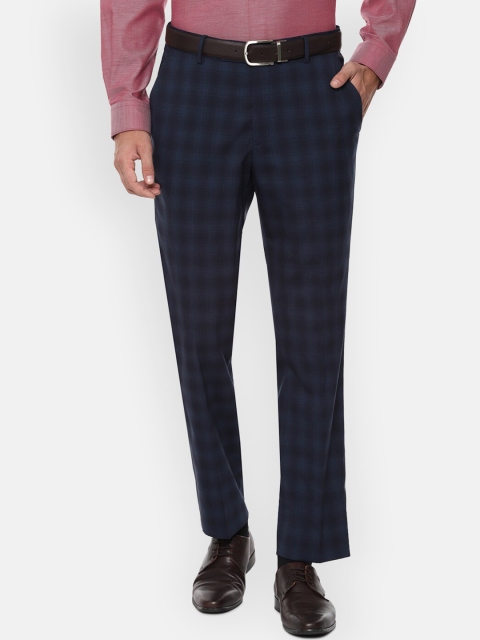 

Luxure by Louis Philippe Men Navy Blue Regular Fit Checked Formal Trousers